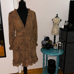 Leopard Print Ruffle Open Back Dress